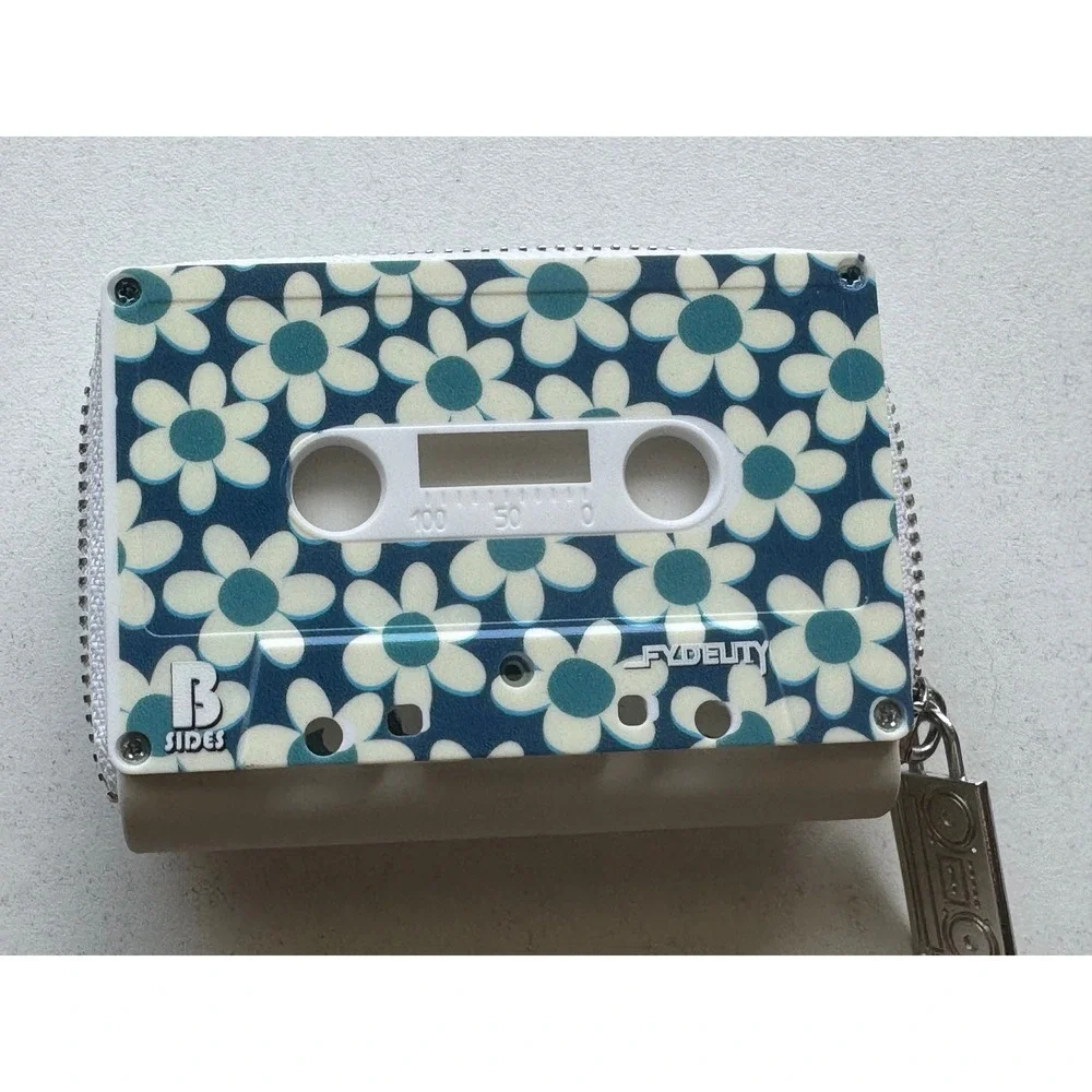 Fydelity Retro Cassette Tape Wallet B-Sides Blue White Daisy Floral Zip NEW
